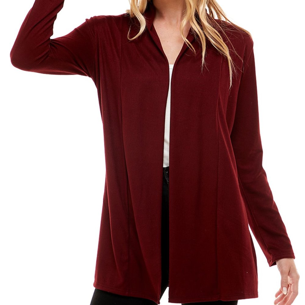 Women's Casual Lightweight Open Front Cardigans with Pockets_Burgundy